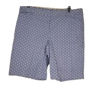 Talbots Shorts Womens 14 Blue‎ White Bermuda Stretch Geometric Tile Print Casual